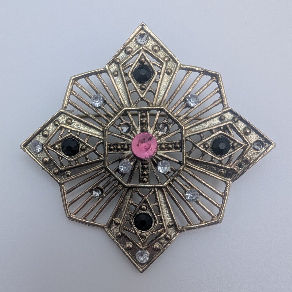 Lot of 5 vintage brooches: Metal - rhinestone - pearl - Picture 3 of 6